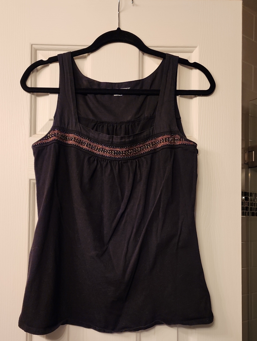 New York & Company Black Tank Top with Beaded Trim